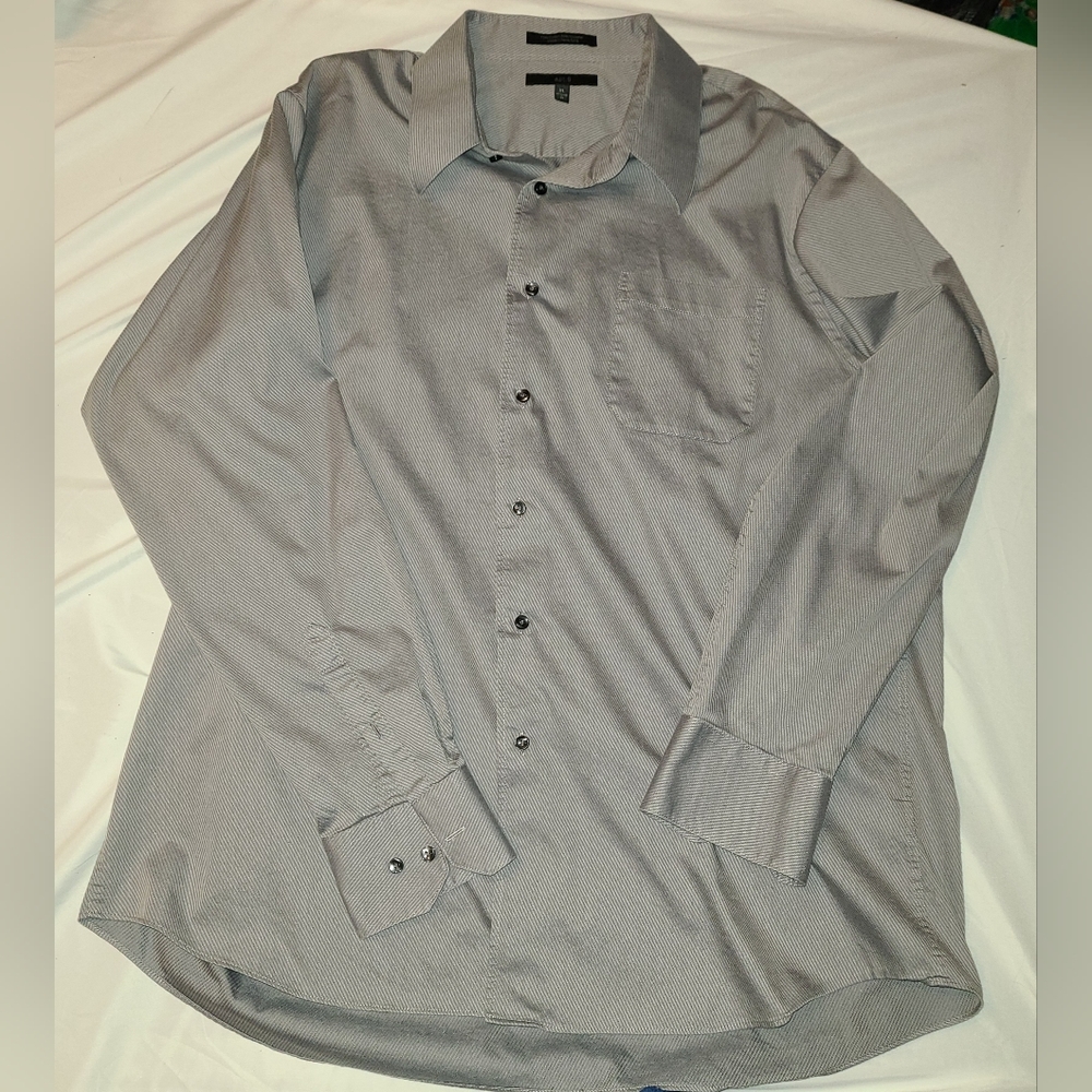 Apt.9 Dress Shirt Men's Size XL Gray Striped Long Sleeve Button Up